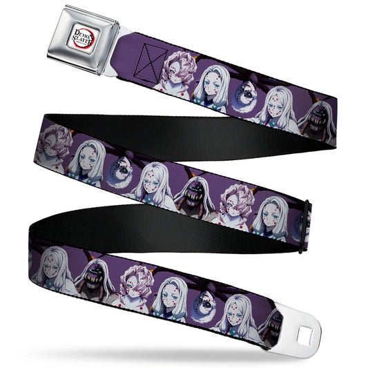 DEMON SLAYER Title Logo Full Color White Seatbelt Belt - Demon Slayer The Spider Family Poses Purple Webbing