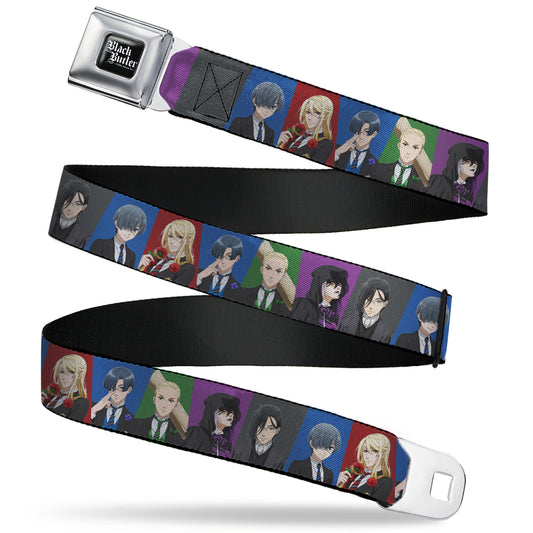BLACK BUTLER PUBLIC SCHOOL ARC Title Logo Full Color Black/White Seatbelt Belt - Black Butler Six Character Pose Blocks Multi Color Webbing