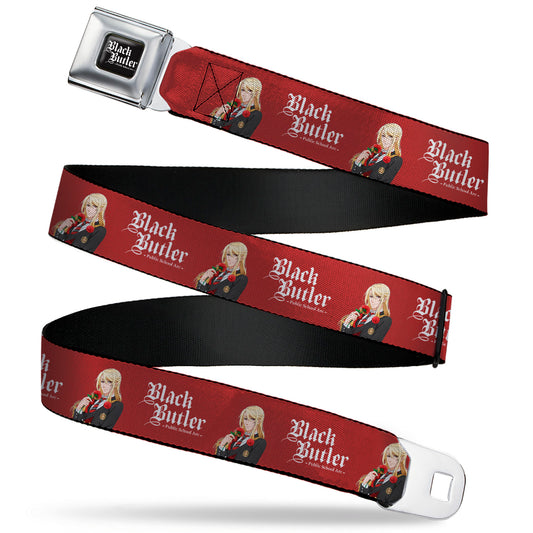 BLACK BUTLER PUBLIC SCHOOL ARC Title Logo Full Color Black/White Seatbelt Belt - BLACK BUTLER Edgar Redmond Pose and Title Logo Red Webbing