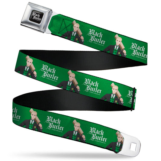 BLACK BUTLER PUBLIC SCHOOL ARC Title Logo Full Color Black/White Seatbelt Belt - BLACK BUTLER Herman Greenhill Pose and Title Logo Green Webbing