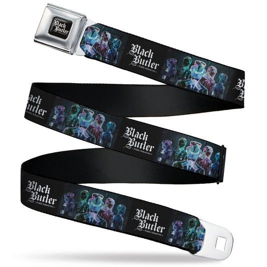 BLACK BUTLER PUBLIC SCHOOL ARC Title Logo Full Color Black/White Seatbelt Belt - BLACK BUTLER Five Character Group Pose and Title Logo Black Webbing