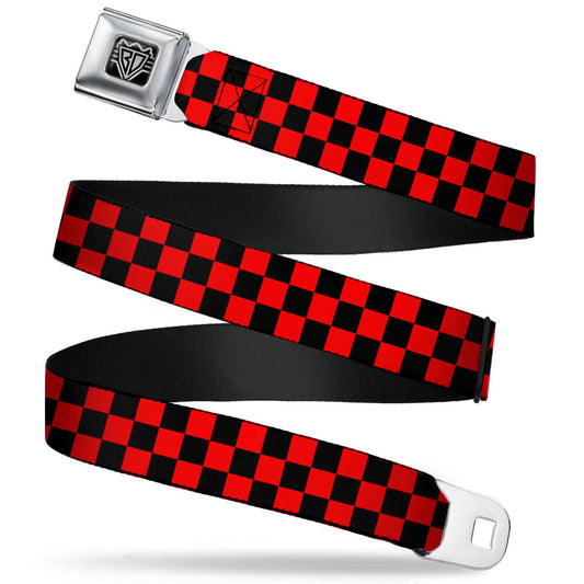 BD Wings Logo CLOSE-UP Full Color Black Silver Seatbelt Belt - Checker Black/Red Webbing