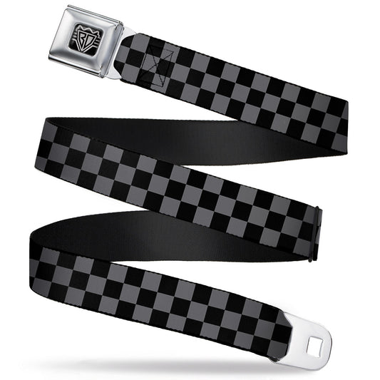BD Wings Logo CLOSE-UP Full Color Black Silver Seatbelt Belt - Checker Black/Gray Webbing