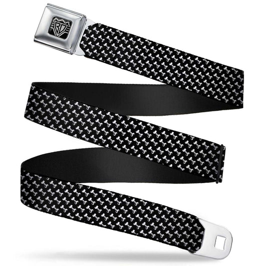 BD Wings Logo CLOSE-UP Full Color Black Silver Seatbelt Belt - Dog Bone Black/White Webbing