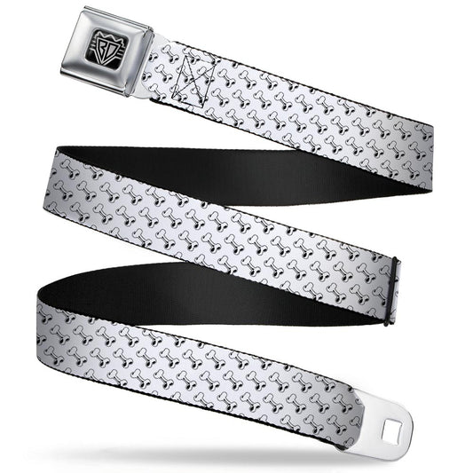 BD Wings Logo CLOSE-UP Full Color Black Silver Seatbelt Belt - Dog Bone White/Black Webbing
