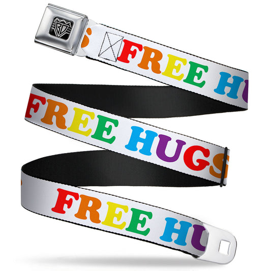 BD Wings Logo CLOSE-UP Full Color Black Silver Seatbelt Belt - FREE HUGS White/Multi Color Webbing