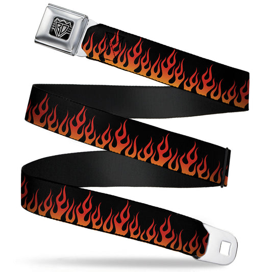 BD Wings Logo CLOSE-UP Full Color Black Silver Seatbelt Belt - Flames Black/Orange/Red Webbing
