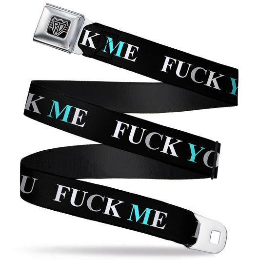 Seatbelt Belt - FUCK YOU/FUCK ME Black/White/Blue