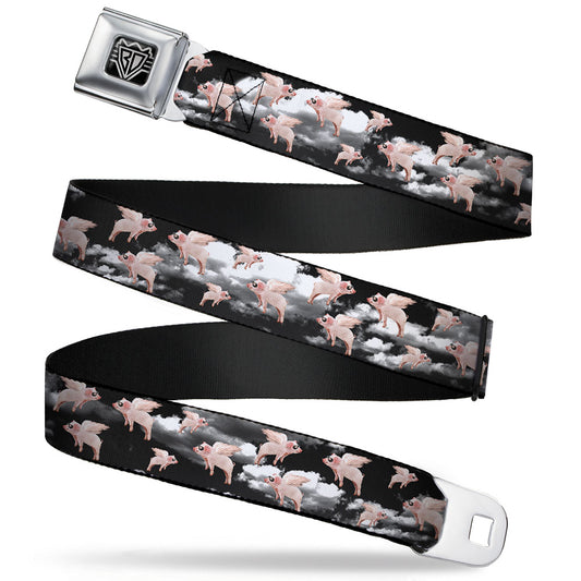 BD Wings Logo CLOSE-UP Full Color Black Silver Seatbelt Belt - Flying Pigs Black/White/Pink Webbing