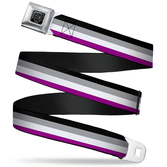 BD Wings Logo CLOSE-UP Full Color Black Silver Seatbelt Belt - Flag Asexual Black/Gray/White/Purple Webbing