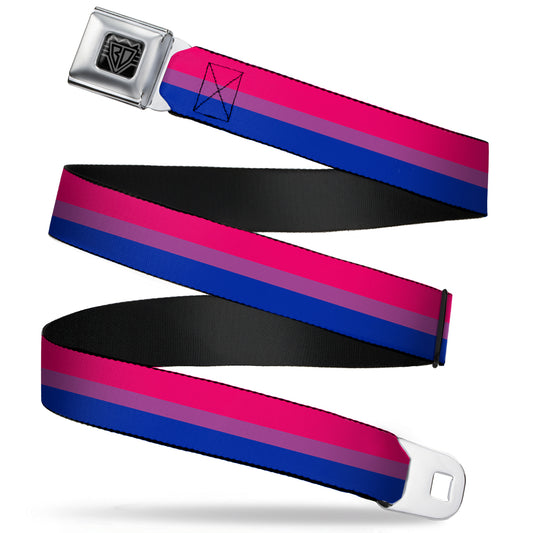 BD Wings Logo CLOSE-UP Full Color Black Silver Seatbelt Belt - Flag Bisexual Pink/Purple/Blue Webbing