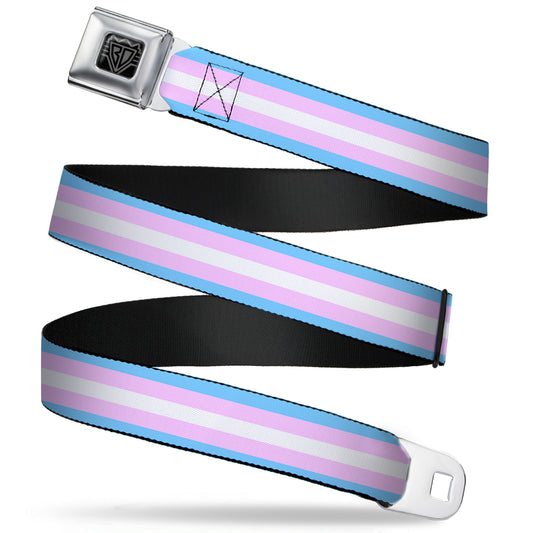 BD Wings Logo CLOSE-UP Full Color Black Silver Seatbelt Belt - Flag Transgender Baby Blue/Baby Pink/White Webbing