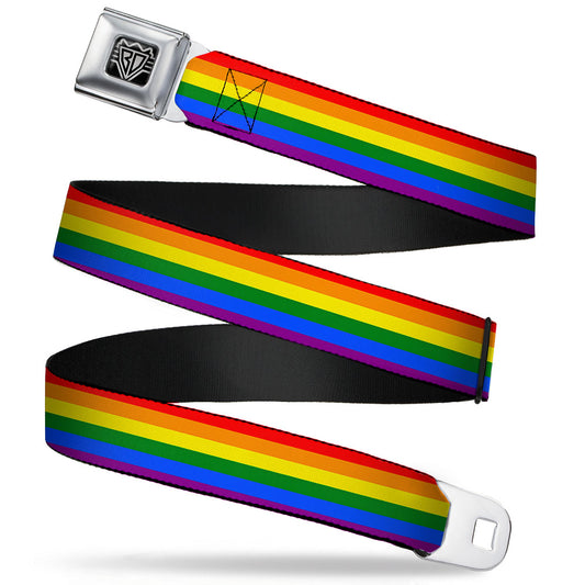 BD Wings Logo CLOSE-UP Full Color Black Silver Seatbelt Belt - Flag Pride Rainbow Webbing