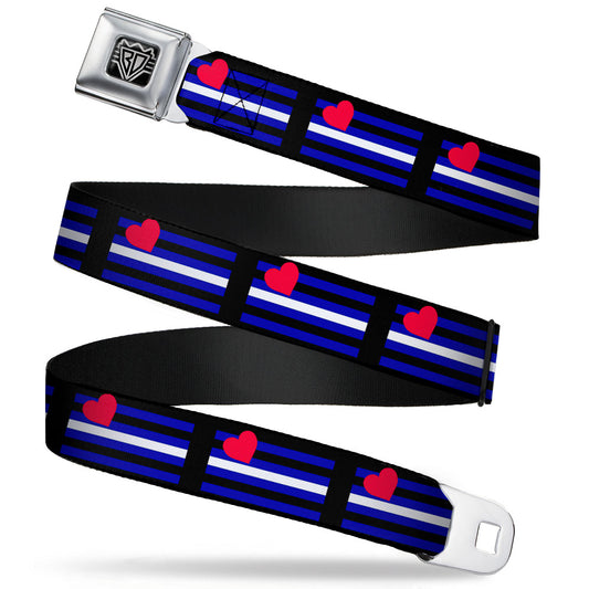 BD Wings Logo CLOSE-UP Full Color Black Silver Seatbelt Belt - Flag Leather Black/Blue/Red/White Webbing