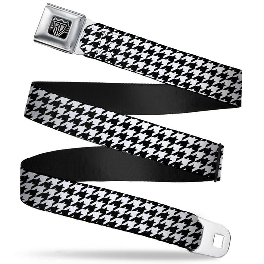 BD Wings Logo CLOSE-UP Full Color Black Silver Seatbelt Belt - Houndstooth Black/White Webbing