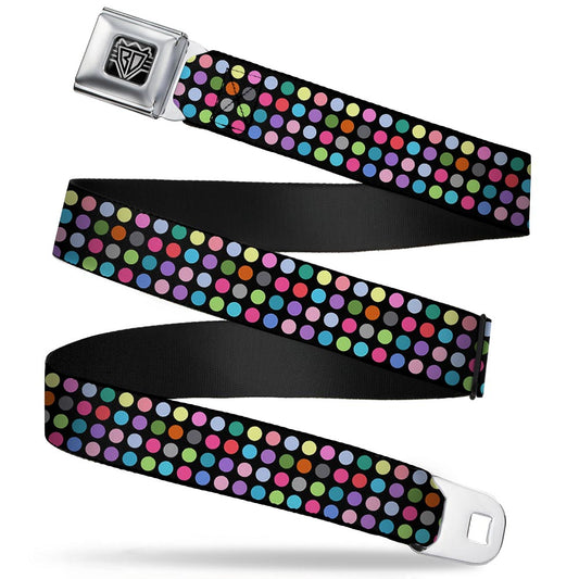 BD Wings Logo CLOSE-UP Full Color Black Silver Seatbelt Belt - Mini Polka Dots Black/Multi Color Webbing