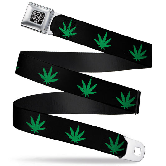 Seatbelt Belt - Marijuana Leaf Repeat Black/Green
