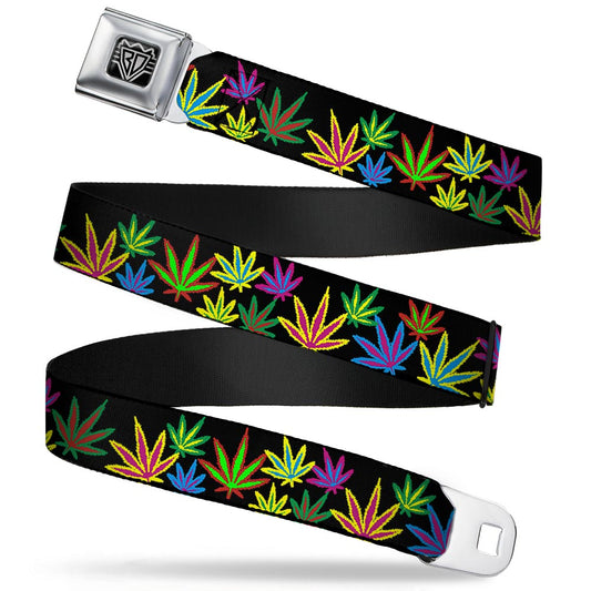 Seatbelt Belt - Multi Marijuana Leaves Black/Multi Color