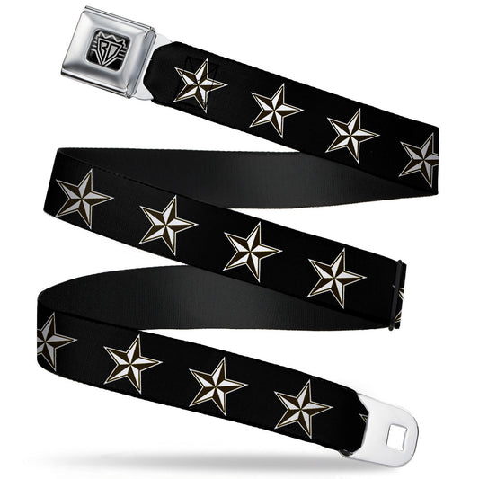 BD Wings Logo CLOSE-UP Full Color Black Silver Seatbelt Belt - Nautical Star Black/White Webbing