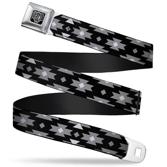 BD Wings Logo CLOSE-UP Full Color Black Silver Seatbelt Belt - Navajo Gray/Black/Gray/White Webbing