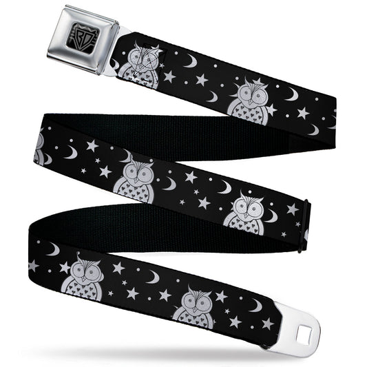 BD Wings Logo CLOSE-UP Black/Silver Seatbelt Belt - Owls Black/White2 Webbing