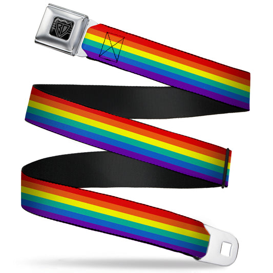 BD Wings Logo CLOSE-UP Full Color Black Silver Seatbelt Belt - Rainbow Print Webbing