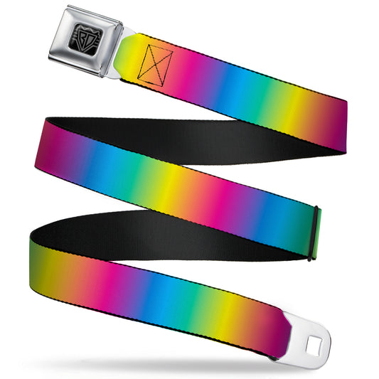BD Wings Logo CLOSE-UP Full Color Black Silver Seatbelt Belt - Rainbow Ombre Webbing