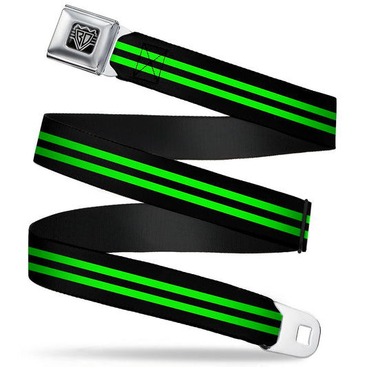 BD Wings Logo CLOSE-UP Full Color Black Silver Seatbelt Belt - Stripe Black/Green Webbing