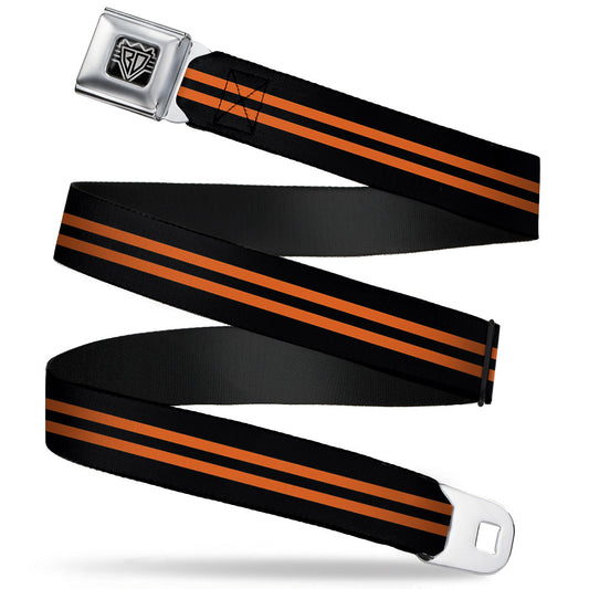 BD Wings Logo CLOSE-UP Full Color Black Silver Seatbelt Belt - Stripe Black/Orange Webbing