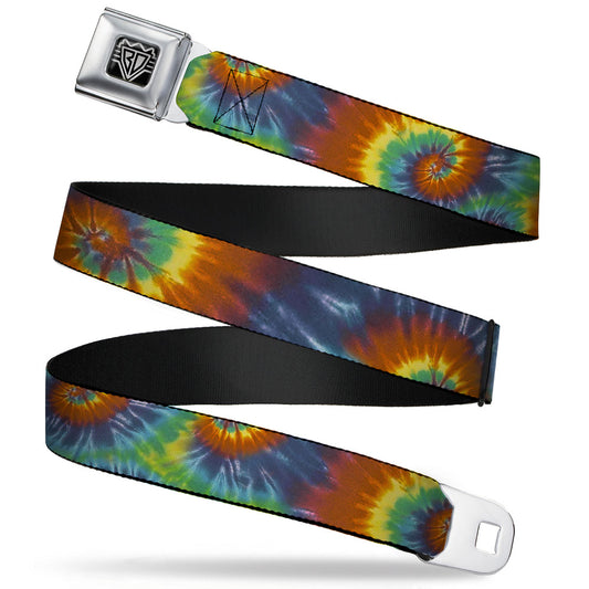 BD Wings Logo CLOSE-UP Full Color Black Silver Seatbelt Belt - Tie Dye Swirl Multi Color Webbing