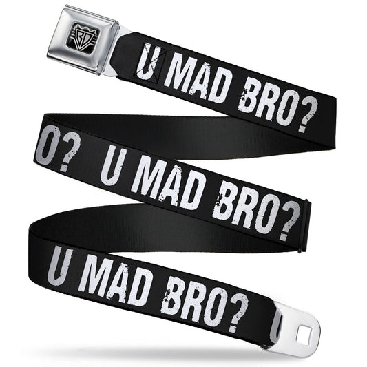 BD Wings Logo CLOSE-UP Full Color Black Silver Seatbelt Belt - U MAD BRO? Weathered Black/White Webbing