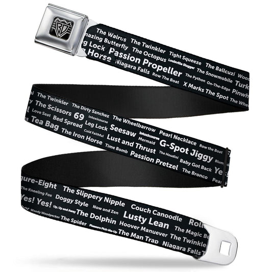 Seatbelt Belt - Verbiage Sex Positions Black/White