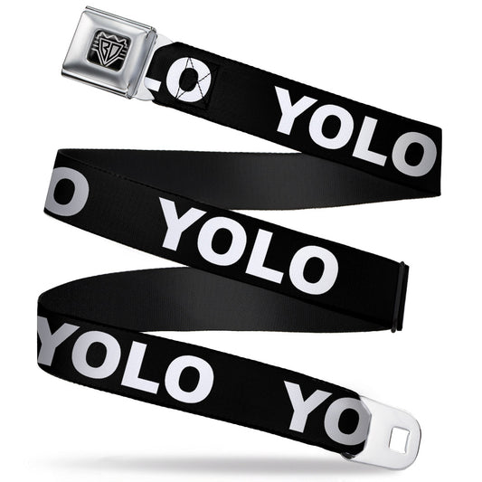 BD Wings Logo CLOSE-UP Full Color Black Silver Seatbelt Belt - YOLO Black/White Webbing