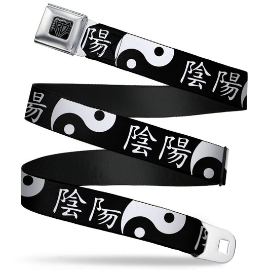 BD Wings Logo CLOSE-UP Full Color Black Silver Seatbelt Belt - Yin Yang Symbol CLOSE-UP/Characters Black/White Webbing