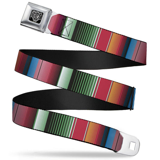 BD Wings Logo CLOSE-UP Full Color Black Silver Seatbelt Belt - Zarape5 Vertical Multi Color Stripe Webbing