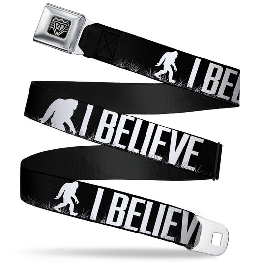BD Wings Logo CLOSE-UP Full Color Black Silver Seatbelt Belt - Bigfoot Silhouette I BELIEVE Black/Gray/White Webbing