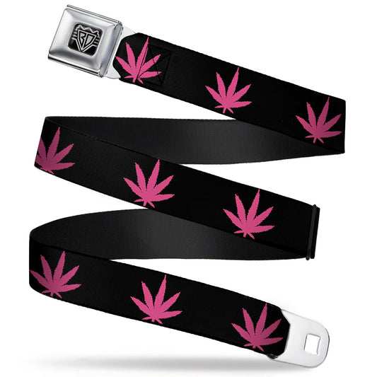 Seatbelt Belt - Marijuana Leaf Repeat Black/Pink