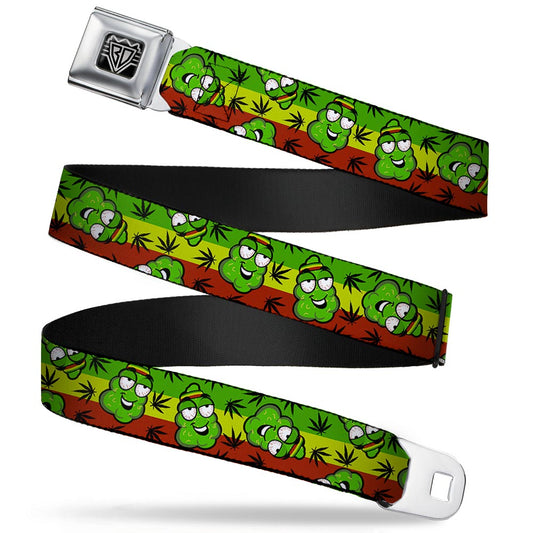 Seatbelt Belt - Marijuana Nugs/Leaves Cartoon Rasta/Black