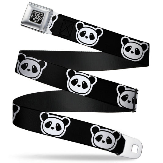 BD Wings Logo CLOSE-UP Full Color Black Silver Seatbelt Belt - Panda Bear Cartoon2 Black/White Webbing