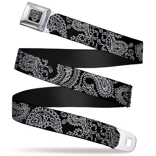 BD Wings Logo CLOSE-UP Full Color Black Silver Seatbelt Belt - Paisley2 Black/White Webbing