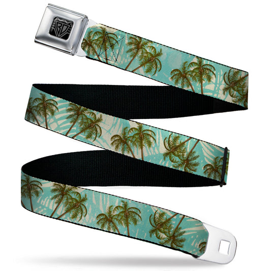 BD Wings Logo CLOSE-UP Black/Silver Seatbelt Belt - Palm Trees Swaying Tan/Teal Webbing