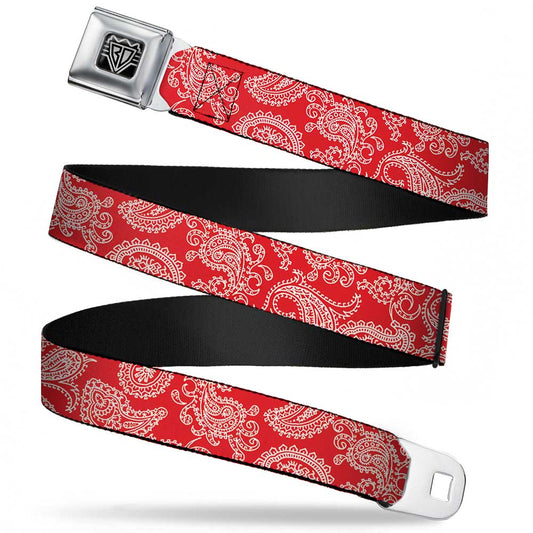BD Wings Logo CLOSE-UP Full Color Black Silver Seatbelt Belt - Paisley Red/White Webbing