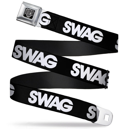 BD Wings Logo CLOSE-UP Full Color Black Silver Seatbelt Belt - SWAG Black/White Webbing