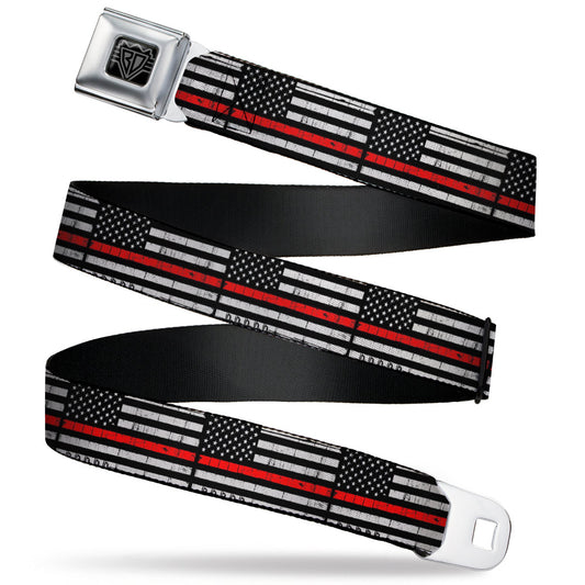 BD Wings Logo CLOSE-UP Black/Silver Seatbelt Belt - Thin Red Line Flag Weathered Black/Gray/Red Webbing