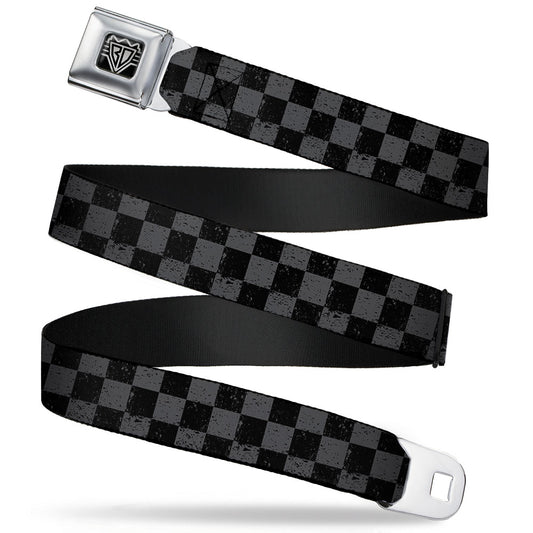 BD Wings Logo CLOSE-UP Full Color Black Silver Seatbelt Belt - Checker Weathered2 Black/Gray Webbing