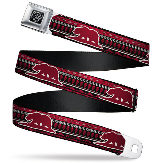 BD Wings Logo CLOSE-UP Black/Silver Seatbelt Belt - Cali Bear/Aztec4 Black/Dark Reds/Cream Webbing
