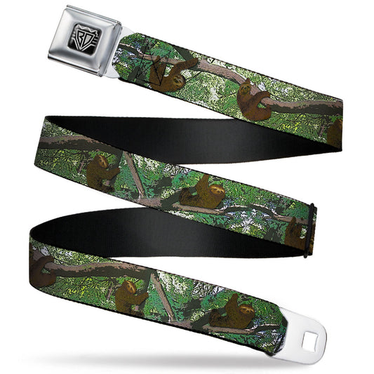 BD Wings Logo CLOSE-UP Full Color Black Silver Seatbelt Belt - Sloth Tree Hanging Posterized Webbing