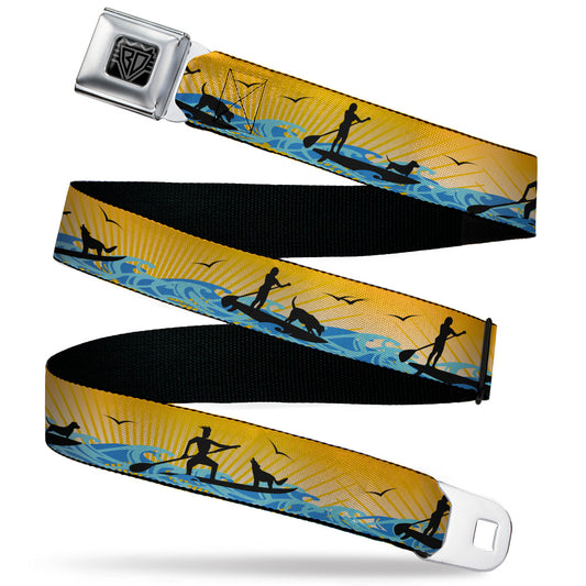 BD Wings Logo CLOSE-UP Black/Silver Seatbelt Belt - SUP w/Dog Yellows/Blues/Black Webbing