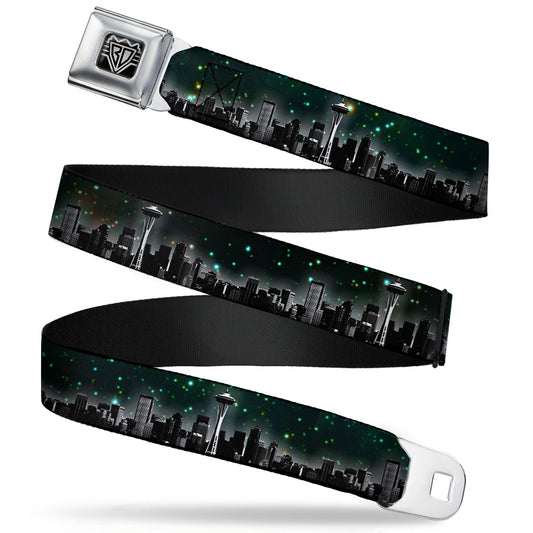 BD Wings Logo CLOSE-UP Full Color Black Silver Seatbelt Belt - Seattle Vivid Skyline/Space Dust Webbing