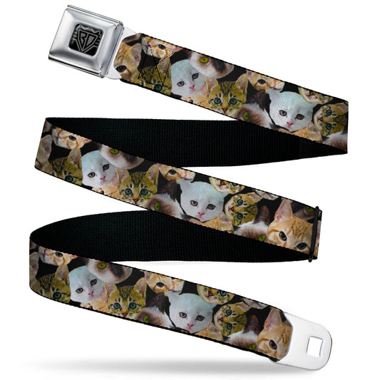 BD Wings Logo CLOSE-UP Black/Silver Seatbelt Belt - Cat Faces Stacked2 Webbing
